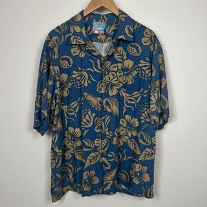 Vintage 1995 Joe Kealoha’s Reyn Spooner Hawaiian Shirt Blue Tan Nuku Hiva Large